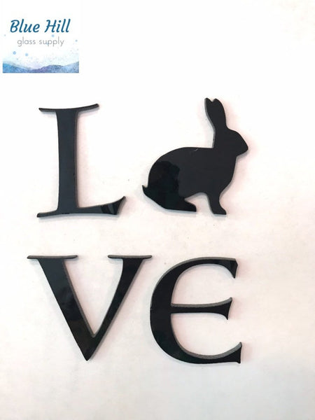 LOVE Precut Glass Letters with Animal- Choose cat, squirrel, bear, chicken, bunny, or dog , Precut Letters for Mosaics , Fused Glass