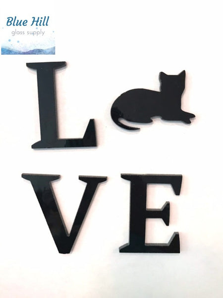 LOVE Precut Glass Letters with Animal- Choose cat, squirrel, bear, chicken, bunny, or dog , Precut Letters for Mosaics , Fused Glass