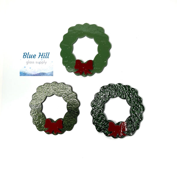 Christmas Wreath 2 Piece Precut Glass Shape - Ornaments - Fusible 90 and 96 COE - For Glass Artists - Mosaics - Holiday Precut