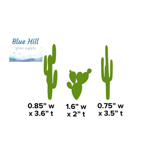 Cactus 3 Pack Precut Glass #1 - Saguaro - Bunny Ear - 96 COE Glass or 90 COE - for Fusing, Mosaics , Stained Glass Art - Cacti Desert Scene