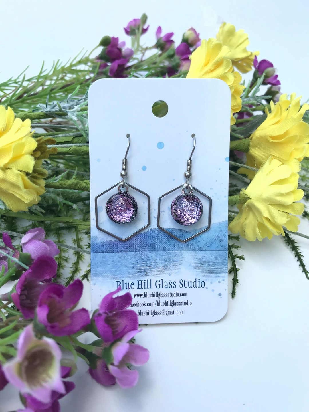 Sparkling Blueberry Wave hot Handmade Dichroic Glass Jewelry Set, Umeboshi Jewelry